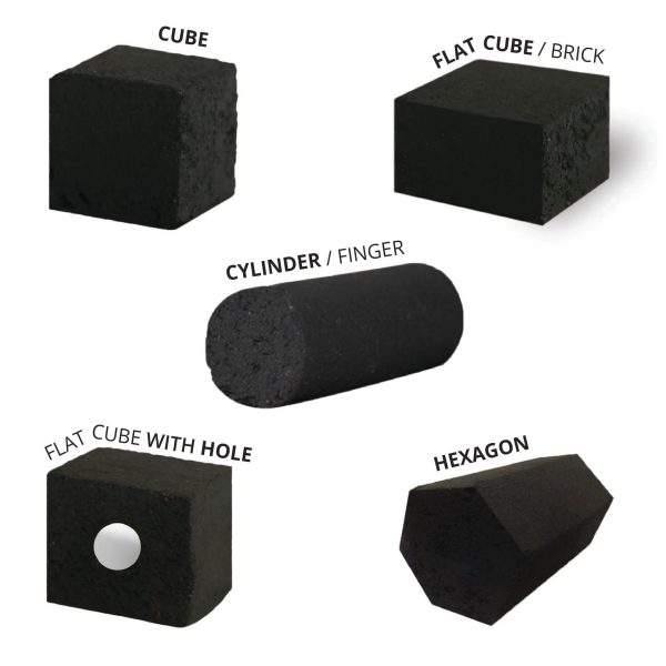 Coconut Charcoal Briquettes Cubes Fingers Hexagons Flats Cube Holes
