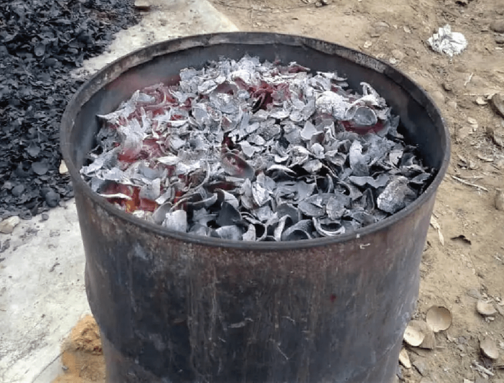 Coconut Shell Charcoal Carbonization in a Steel Drum